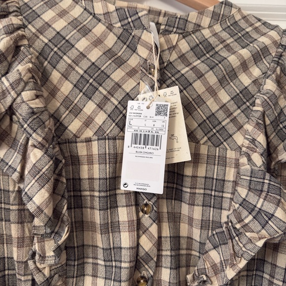Mango Plaid Ruffle Blouse - Cream and Gray - Picture 7 of 8